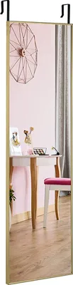 Obrázok produktu pre Nástenné zrkadlo 120 x 37 cm, celoplošné zrkadlo na stenu a dvere, zrkadlo na dvere s 3-stupňovým nastaviteľným háčikom, tvrdené sklo a kovový rám, závesné zrkadlo na vstup do šatníka (zlaté)
