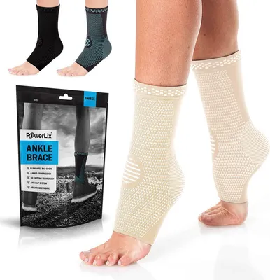 Image de POWERLIX bandage de cheville 2 pièces, bandage professionnel de la cheville, chaussettes de compression bandage de pied pour le sport, Beige, S