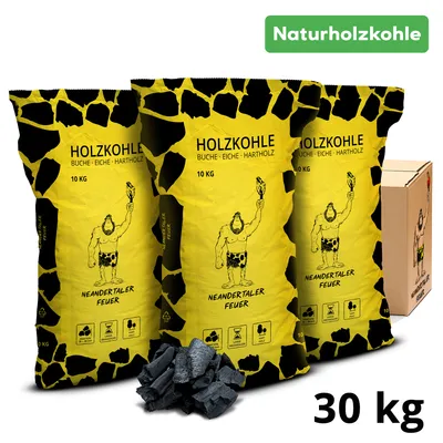 Produktbild von Neandertaler Feuer Holzkohle Grillkohle 30kg Charcoal BBQ Kohle für Grill Smoker Kamin | Grillholzkohle aus Laubholz Buchenholzkohle | Restaurant