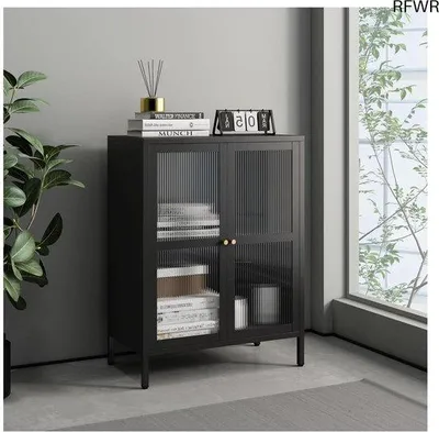 Productafbeelding van Glazen vitrine, 84x64x35 cm, zwart, met glas en hout