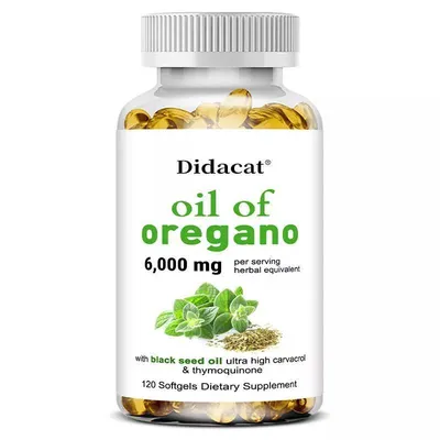 Immagine prodotto di Olio di origano 6000mg (120 capsule) integratore alimentare, olio di semi neri, salute dell'apparato digerente, sistema immunitario, digestione, stomaco