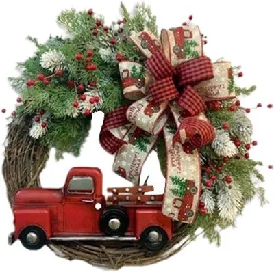 Produktbild von Herbstkranz mit Tannenäpfeln - rote Weihnachtskutsche - Vintage-Weihnachtsdekoration