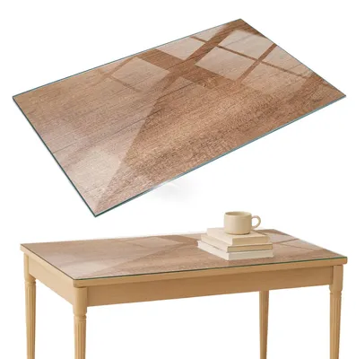 Produktbild von Glasplatte Tisch – Esstischplatte Glas – Tischplatte Glas – Glasarbeitsplatte Tisch – Glasplatte Esstisch – Pflegeleicht – Witterungsbeständig – 120x80 cm – Natürliche Holzmaserung
