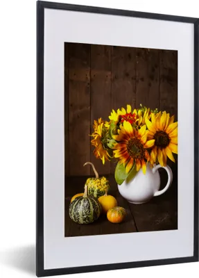 Produktbild von MuchoWow® Gerahmtes Poster Kürbisse - Sonnenblumen - Herbst 40x60 cm - Poster mit Schwarzem Bilderrahmen Wandposter Rahmen Foto Bilder - Poster in Rahmen