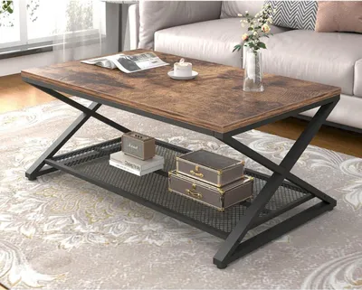 Produktbild von Couchtisch Rechteckig mit Stauraum Holz Metall Vintage Retro 100 x 60 x 45 cm