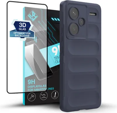 Produktbild von Handy Hülle für Xiaomi Redmi Note 13 Pro+ 5G mit 9H Displayglas Displayschutz Plus Grip Case Cover Schutzhülle Softgrip Farbe: Dunkelblau