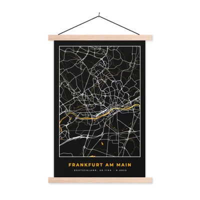 Produktbild von MuchoWow® Textilposter Frankfurt Am Main - Gold - Stadtplan - Karte - Deutschland 40x60 cm mit holzfarbenen Rahmen - Poster