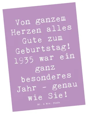Produktbild von Mr. & Mrs. Panda Postkarte Spruch 1935 Geburtstag - Lavendeltraum - Geschenk, Alter, feiern, Geburtstagswünsche für, Ansichtskarten, Ansichtskarte, Happy Birthday
