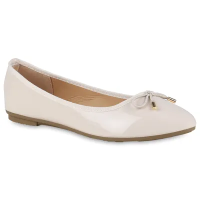 Produktbild von VAN HILL Damen Klassische Ballerinas Kunstleder Schleifen Schuhe 838469, Farbe: Beige, Größe: 41