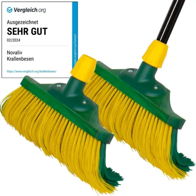 Produktbild von Novaliv 2x Premium Krallenbesen mit Stiel 30cm, Spezialbesen gebogenen Borsten - Ideal als Gartenbesen, Kratzbesen, Kunstrasen Besen, Optimal für Camping, Straßenbesen, Kehrbesen