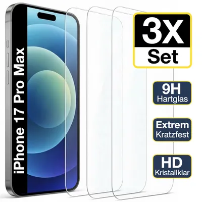Produktbild von 3x iPhone 17 Pro Max Panzerglas Panzerfolie Displayschutz Schutzglas Echt Glas Schutzfolie Display Folie 9H