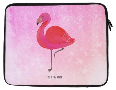 Produktbild von Mr. & Mrs. Panda Laptop Tasche Flamingo Classic 27 x 36 cm - Aquarell Pink - Geschenk, Laptoptasche, Geschwister, glücklich, Freundinnen, Notebooktasche, Laptophülle