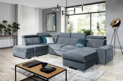 Produktbild von Wohnlandschaft Schlafsofa NOLAN inkl. USB in Stoff Element Grau Ottomane Rechts