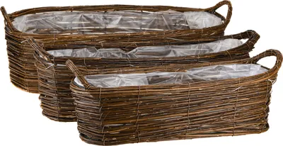 Produktbild von Pflanzkorb 3er-Set Braun Weide rustikal 57/50/42cm mit Griffen