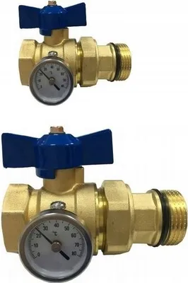 Produktbild von 1" Ventil Für Den Verteiler Mit Thermometer, Blauer Kugelhahn Mit Schmetterlingsventil.