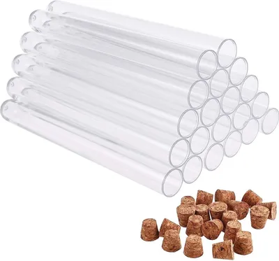 Obrázek produktu pro 20 kusů zkumavek plastových průhledných s korkem 150 x16 mm 20 ml