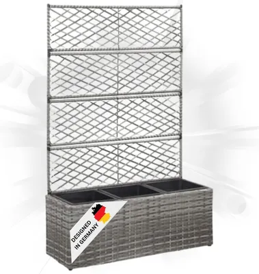 Produktbild von DELUKE® Rankkasten Pflanzgefäß ELOT aus Rattan Grau | 3 Töpfe | 83x30x130cm | Hochbeet mit Rankgitter Pflanzkasten Balkon Terrasse Blumenkasten Pflanzkübel mit Rankhilfe