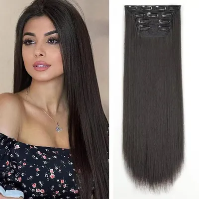 Obrázek produktu pro Clip-in prodlužovací vlasy, přírodní černá barva, rovné, 24 palců (cca 61 cm), 4 kusy, syntetické