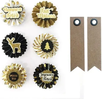 Produktbild von 3D-Aufkleber Medaillen Weihnachten 4 cm + 20 Wimpel Kraft Etiketten