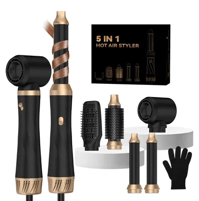 Produktbild von UKLISS 5-in-1-Haarstyler, 1000 W, mit Rundbürste, Luftlockenstab, Glättbürste, Schwarz