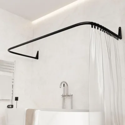 Produktbild von U-förmige Duschstange für Badewanne - 70x165x70cm, Eckduschstange ohne Deckenhalterung, schwarz pulverbeschichteter Stahl, rostfrei