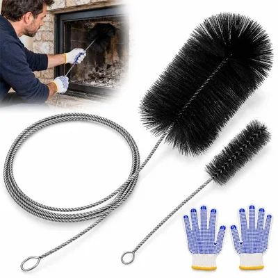 Zdjęcie produktu dla Szczotki do czyszczenia kominów, średnica 170 mm/40 mm, 2 sztuki, w zestawie rękawice, długość 200 + 30 cm
