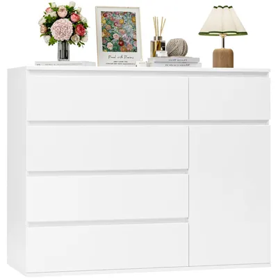 Produktbild von Kommode weiß mit 5 Schubladen und 1 Tür 100x40x80cm