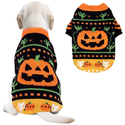 Immagine prodotto di Maglioni di Halloween con motivi di cane e gatto - Zucca e teschio - Arancione, taglia L