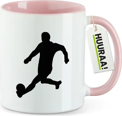 Produktbild von Huuraa Kaffeetasse Fußball Soccer 330ml Rosa Keramik Kaffeebecher Geschenkidee
