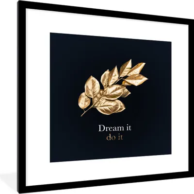 Produktbild von MuchoWow® MuchoWow® Gerahmtes Poster Blätter - Zitate - Schwarz und Gold 40x40 cm - Poster mit zchwarzem Bilderrahmen - Poster - Plakat im Rahmen