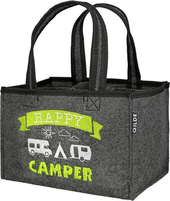 Produktbild von Filz Flaschentasche Happy Camper schwarz mit besticktem Motiv