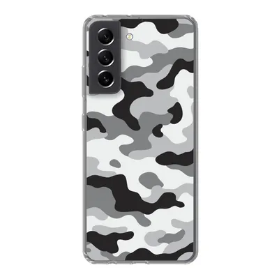 Produktbild von MuchoWow® Handyhülle Schutzhülle Hülle für Samsung Galaxy S21 FE Schwarz-weißes Camouflage-Muster Silikon Softcase Handy Hülle - Mobiltelefonhülle