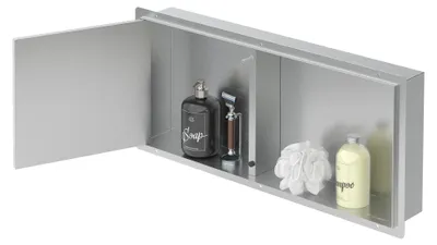Produktbild von LuxeBath Wandnische Dusche Edelstahl mit befliesbarer Tür 25,5x55,5x10 cm Silber Duschnische wasserdicht, Einbaunische randlos Duschablage Duschregal
