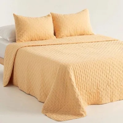 Zdjęcie produktu dla GAMUSI Kołdra pikowana – 270 x 270 cm – Musztardowa – Zestaw zawiera 2 poszewki na poduszki – Lekka i wyjątkowo miękka