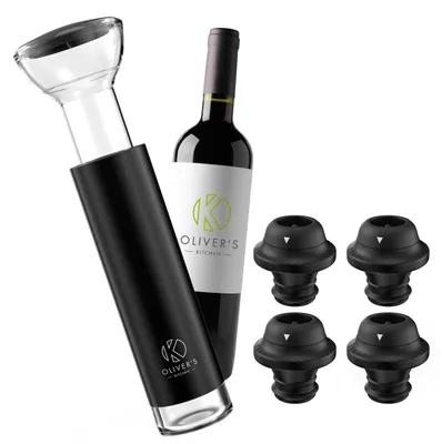 Wein-Vakuumpumpe mit 4 Verschlüssen, schwarz, Kork
