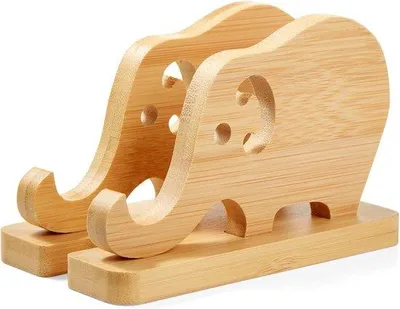 Produktbild von Bamboe-telefoonstandaart, olifantvorm, afneembare, houten, geschikt für Büro, iPhone, Handyhalter