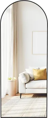 Productafbeelding van Staande spiegel - Spiegel met boogvorm - Aluminium frame - Gehard glas met veiligheidsfolie - 65 x 60 x 1,5 cm