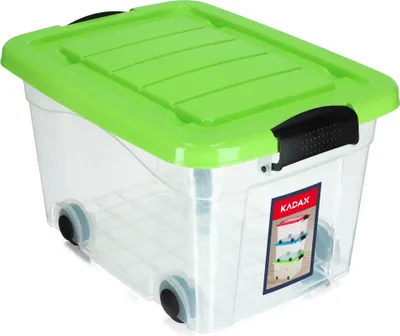 Immagine prodotto di Contenitore in plastica KADAX con ruote, contenitore per organizzazione, contenitore con coperchio verde, 20L