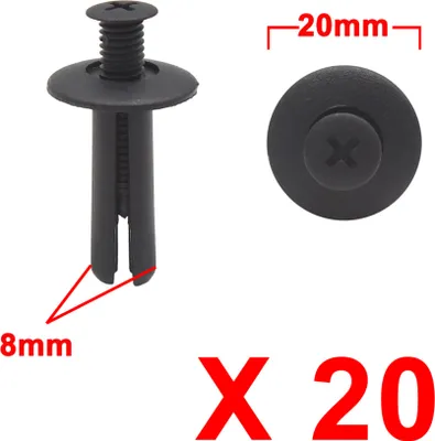 Image de 20Pcs Noir Car la vis Expansion Lignes Rivets en Plastique 8mm Clip retenue Aile