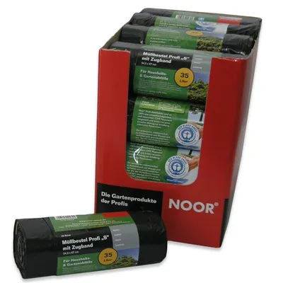 Produktbild von Noor Müllbeutel Profi S 35l 20er Rolle (545 x 67cm) mit Zugband schwarz LDPE 30my; 0602-S