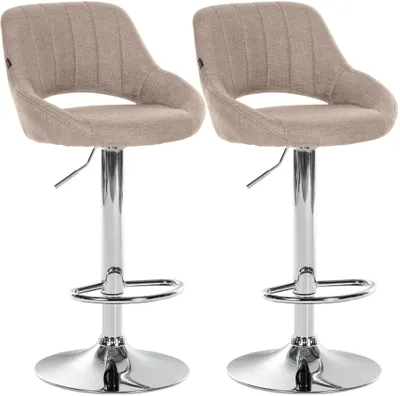 Produktbild von CLP 2er Set Barhocker Milet Stoffbezüge höhenverstellbar drehbar mit Rückenlehnen taupe Material Gestell Metall in Chromoptik