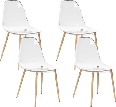Produktbild von BELIANI Esszimmerstuhl 4er Set Transparent aus Kunststoff u. Eisen in Holzoptik Modernes Design Ohne Armlehnen Minimalistischer Stil Küche Esszimmer