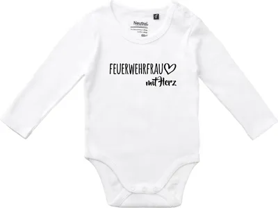 Produktbild von Huuraa Baby Body Feuerwehrfrau mit Herz 62 White  Baumwolle Fairtrade Langarmbody Geschenkidee