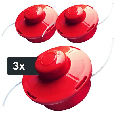 Produktbild von NEMAXX® FS2 Tap & Go Fadenkopf Tippautomatik Doppelfaden 3er-Set – Motorsense/Freischneider – M10x1,25 Linksgewinde, 2 mm, Schnittkreis 380 mm – Rot