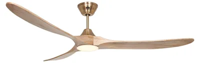 Produktbild von Energiespar Deckenventilator mit LED Beleuchtung und Fernbedienung Eco Genuino-L Messing gebürstet / Holz Natur 180 cm