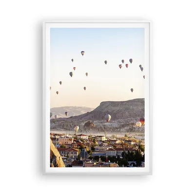 Produktbild von Gerahmtes Poster - Weißer Rahmen - Berge Ballon Flug - 70x100 cm - Wand Bild - Wanddeko - Wandbilder - Kunstposter - Wandposter - Bilderrahmen - Bilder - Kunstdruck - Wandbild - P2WPA70x100-3997