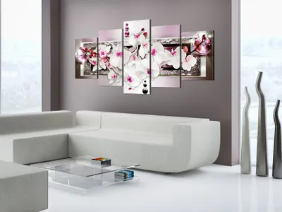 Produktbild von Akustikbild Abstrakt Blumen 200x100 cm Bilder Akustikschaum Hochleistungsschallabsorber Schallschutz Leinwand 5 tlg Wandbild Raumakustik Schalldämmung b-A-0085-b-p