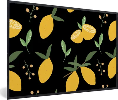Produktbild von MuchoWow® MuchoWow® Gerahmtes Poster Zitrone - Muster - Abstrakt - Schwarz 60x40 cm - Poster mit zchwarzem Bilderrahmen - Printing - Wanddeko Schlafzimmer