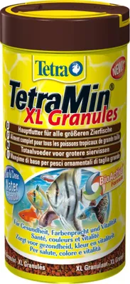 Imagen del producto de TetraMin XL Granules: alimento para peces de mayor tamaño, de liberación lenta, en envase de 250 ml