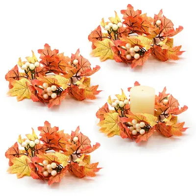 Productafbeelding van Herfstkransen, kaarsringen - 4 stuks met esdoornbladeren voor decoratie